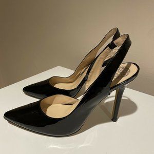 Vince Camuto Porty 2 Slingback Shoes Black Patent Leather High Heels Sz 9.5 M